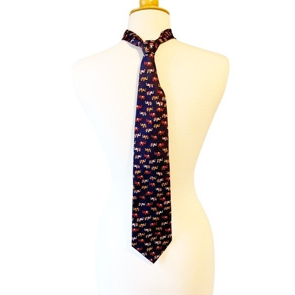 The Bombay Store Silk Elephant Blue Red Gold Neck Tie - Picture 4 of 5